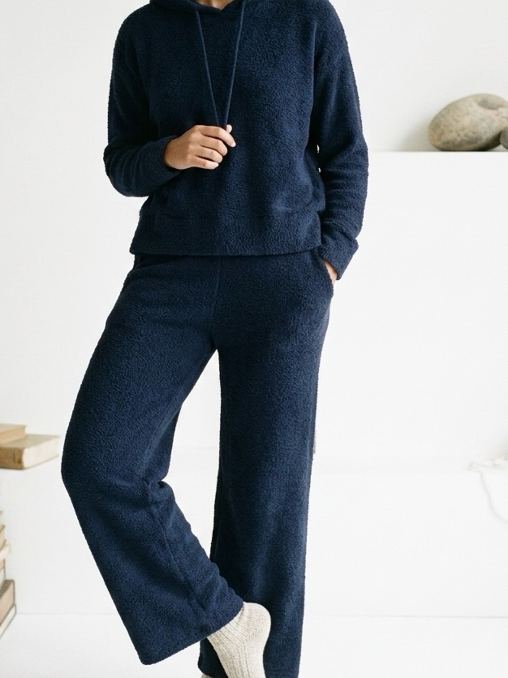 Soma Ultra Plush Loungewear Set Navy Blue Hoodie & Straight Leg Pants Size M